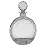 Flat Round Glass Decanter 750 mL,  9 1/2″ (H) x 6″ (L) x 2 1/2″ (W)